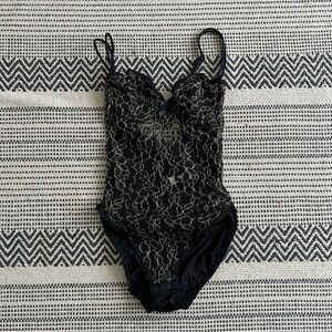 Victoria's Secret Black and Gold Lace Bodysuit
